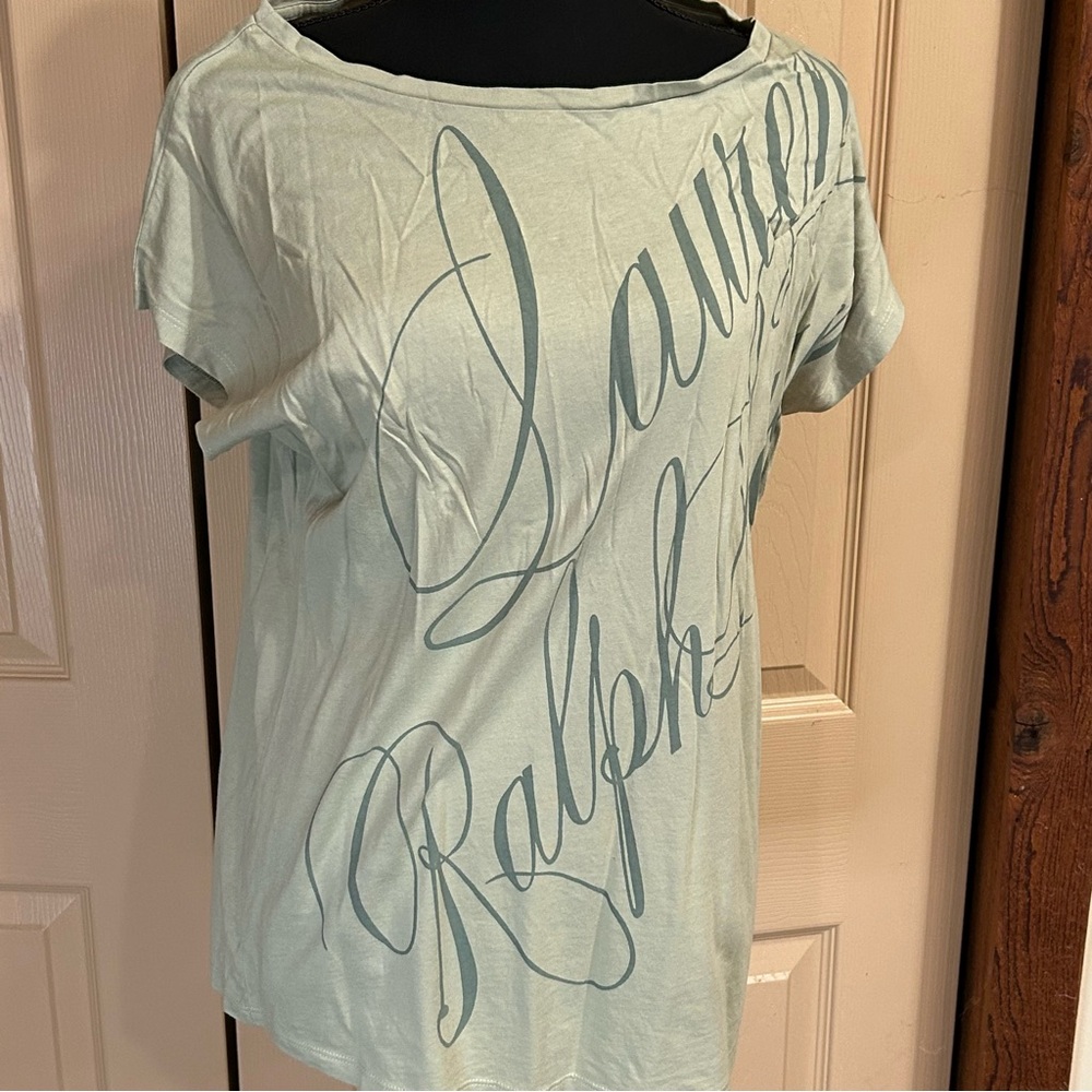NWOT Lauren Ralph Lauren Sage Green Full Front Logo Knit Top T-Shirt Large